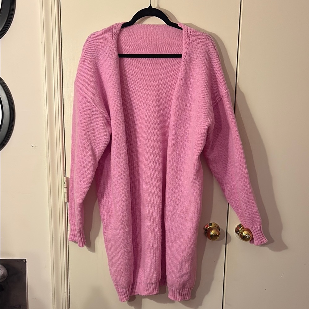 Soft Pink Long Cardigan Sweater